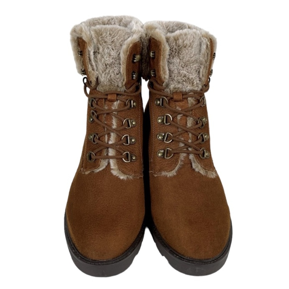 White Mountain Brown Faux Fur Lace-Up Hiking Boots (CabinCore Camping GorpCore)